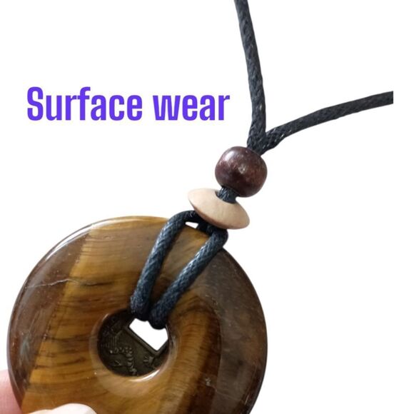 Tigers Eye Necklace Pendant Disc Coin Corded Bohemian Hippie Boho Chic Gypsy - Picture 3 of 16